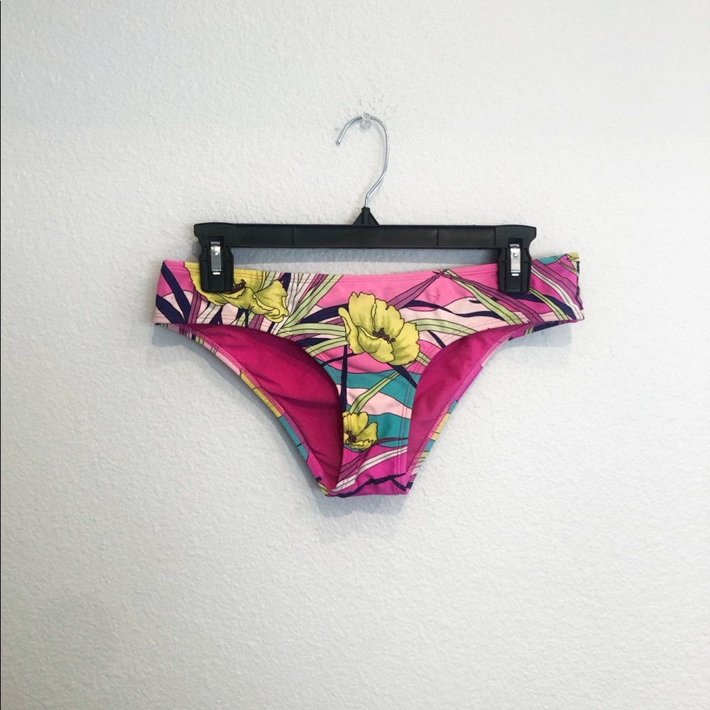 Roxy pink yellow and green floral pattern bikini bottoms